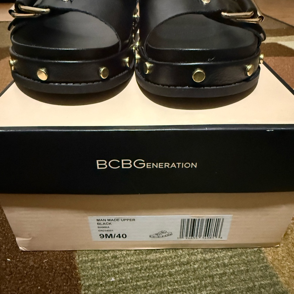 BCBGeneration Black Sandals with Gold Buckles - Picture 8 of 8